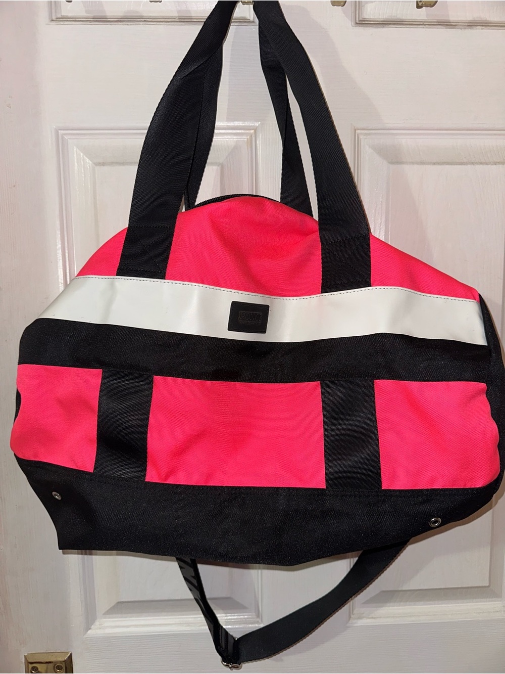 Victoria's Secret Hot Pink and Black Travel Tote with White Accent